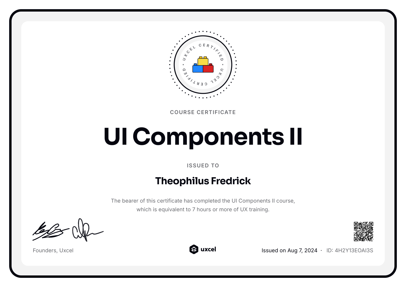 Theophilus Fredrick's certificate